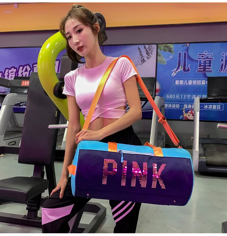 

Fashion Waterproof Pink Duffel bag Women Gym sport overnight travel bags