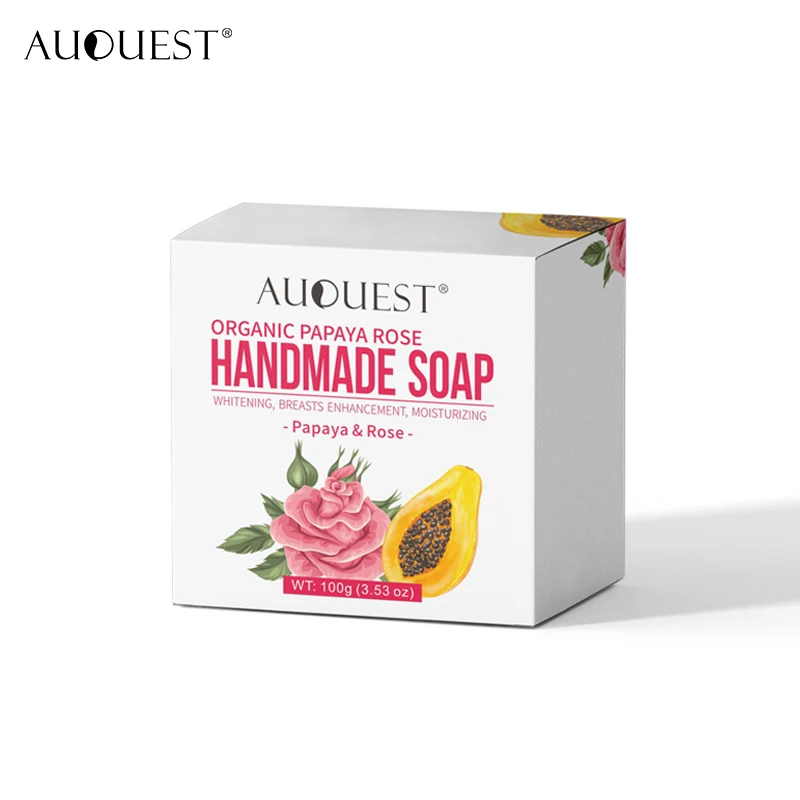 

AuQuest Papaya Rose Handmade Soap Oil Face cleaning Foam Whitening Moisturizing Face Wash Bath, Pink&yellow cream