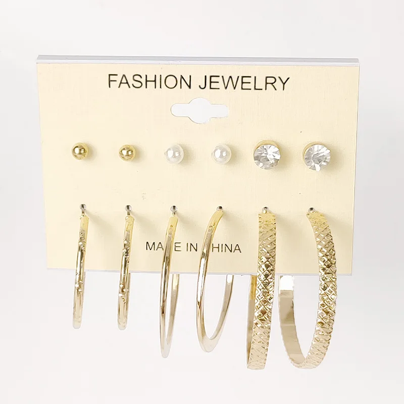 

6 Pairs mix mini Pearl Rhinestone studs Earring set 18K gold earring jewelry earrings for women