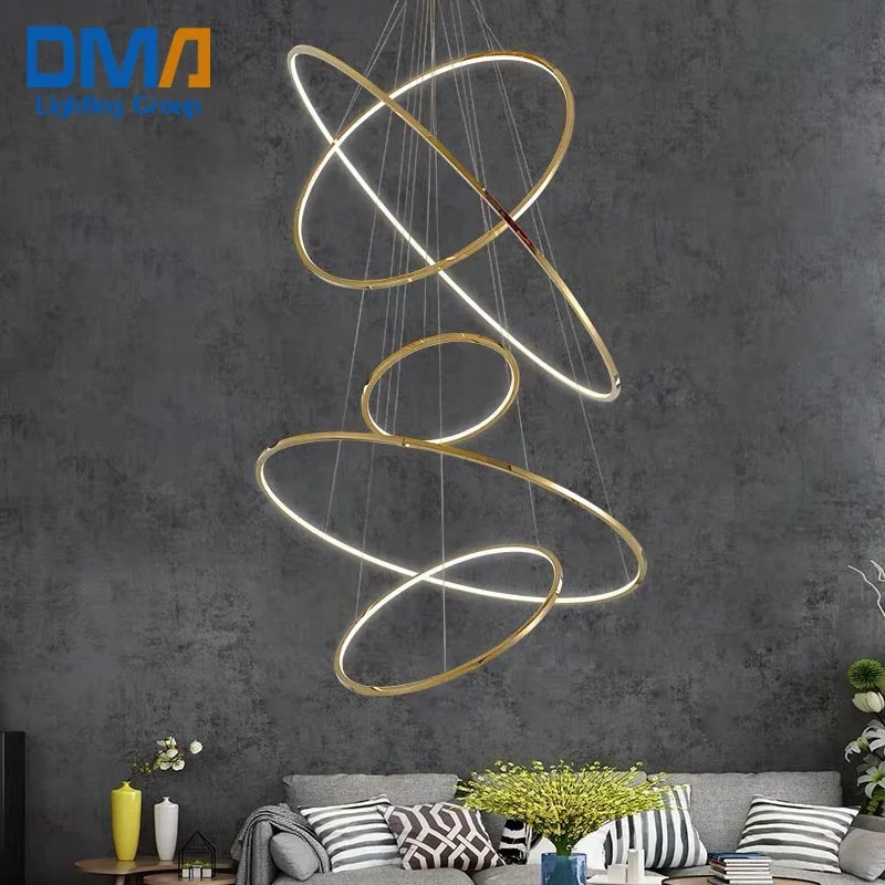 

Modern 16*15mm slim stainless steel suspended rings pendant light LED chandelier