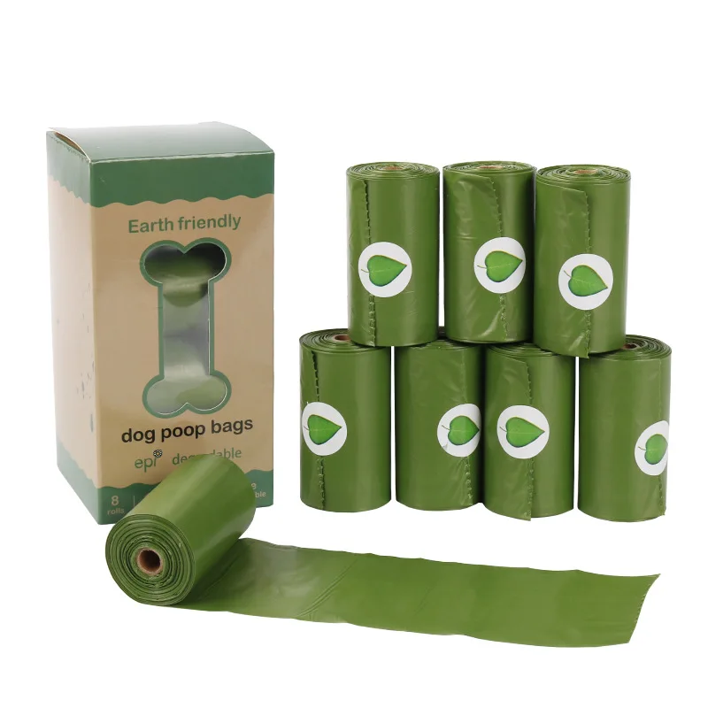 

OEM 8 Rolls pet waste disposable corn doggy biodegradable dog poop bags, Green