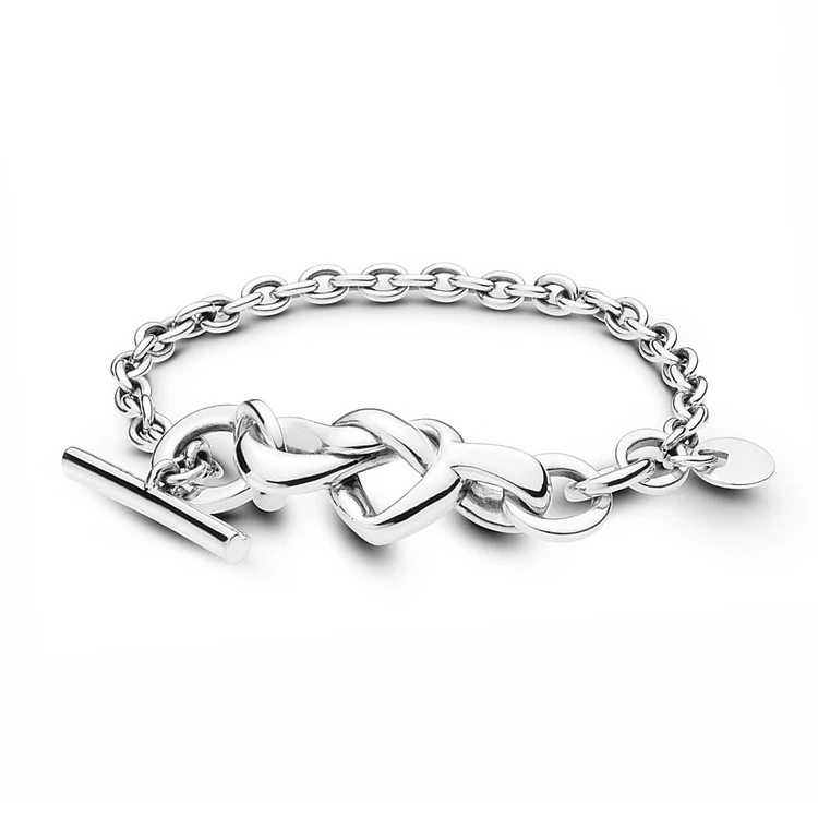 

Custom design unique 925 silver knotted heart bracelets for women, Silver color