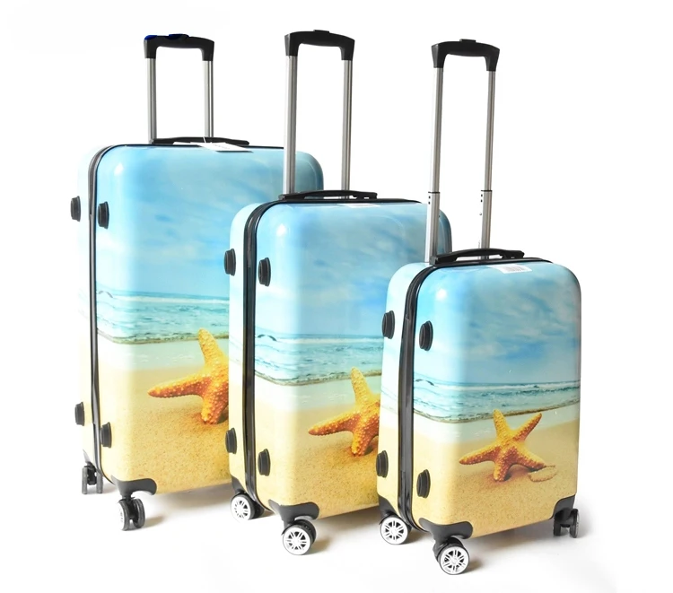 Pc Printed Trolley Suitcase,3pcs Set Hard Shell Baggage,Colorful
