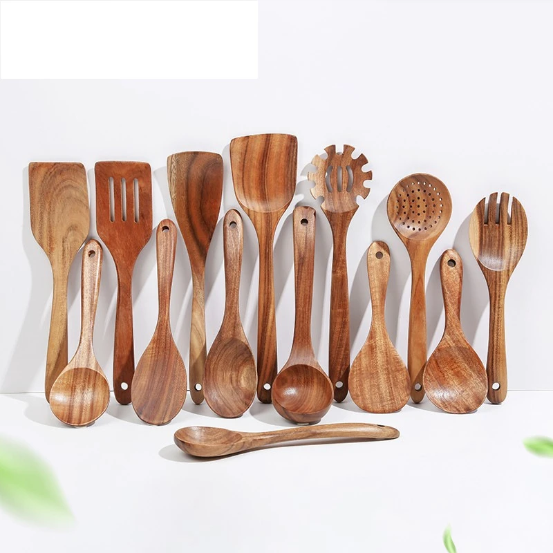 

8 Piece Wooden Kitchen Utensils Set Natural Teak Wooden Kitchen Utensils Set Wooden Kitchen Tools, Brown wooden color