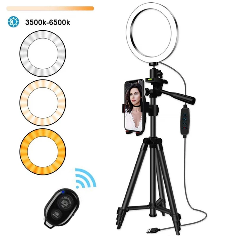 

10 inch LED Ring Light with 1.2M Tripod Stand Cell Phone Holder for Live Stream/Makeup/YouTube Video, Dimmable Beauty Ringlight