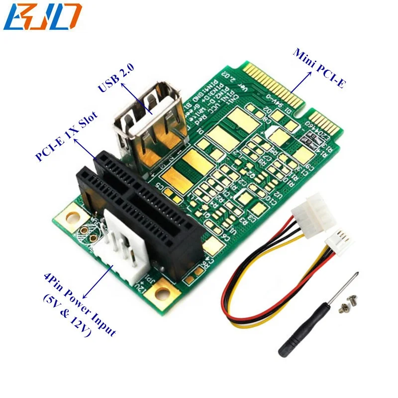 

Mini PCI-E MPCIe to PCIe 1X Adapter Riser Card + USB 2.0 Connector for Desktop
