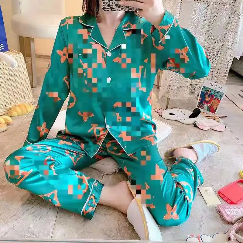 

New Style home Long Sleeve plus size 2 piece Adult night silk pajama sets women