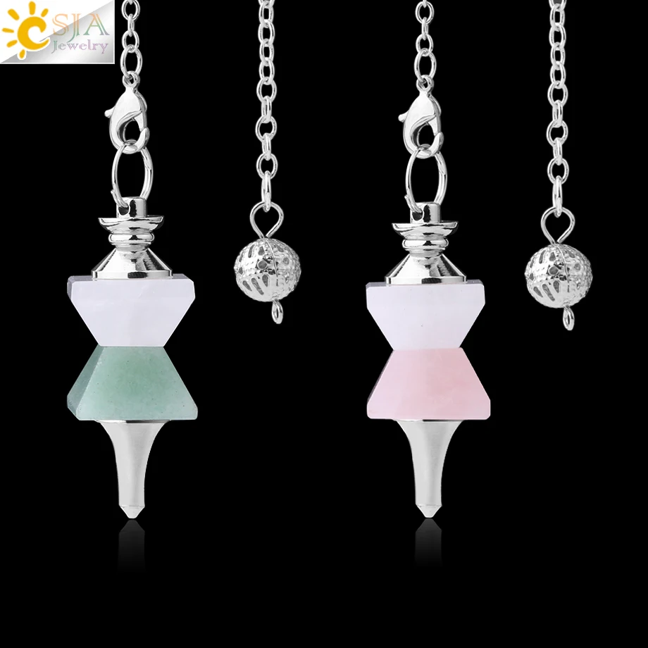 

CSJA natural chakra quartz stone pendulum for dowsing crystal pyramid pendant women men meditation jewelry F764