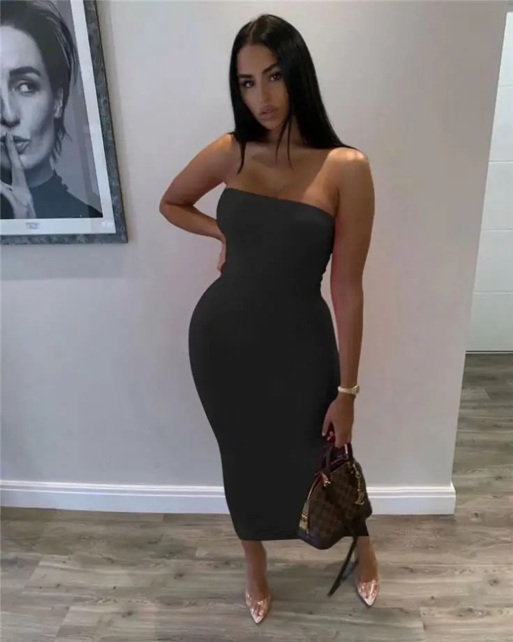 

MISS New Arrival 2021 Fashion Solid Color Strapless Women Casual Bodycon Dress