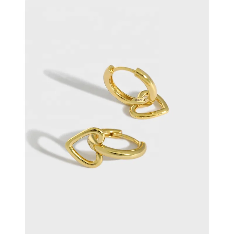 

Factory Direct Romantic 925 Sterling Silver Hollow Heart Drop Earring Gold Plated Heart Shape Earrings for Women