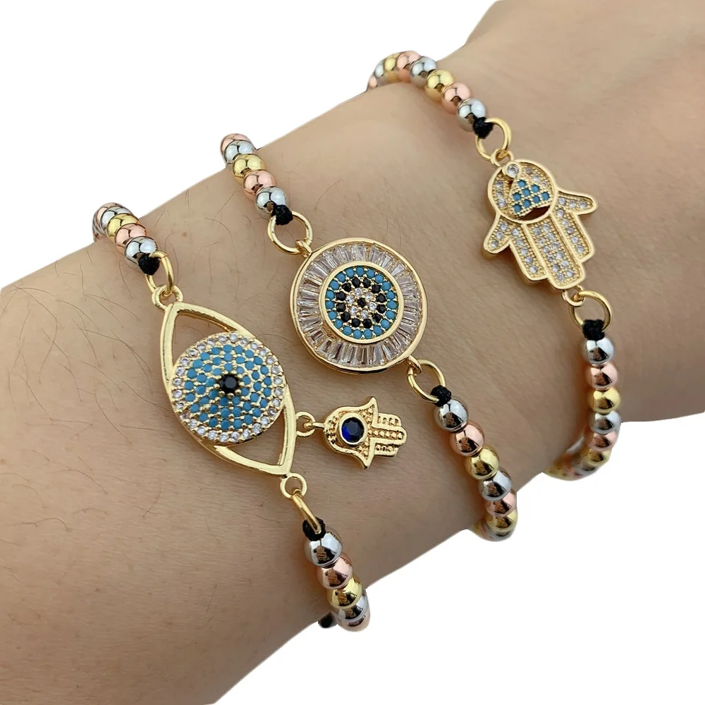 

Adjustable woven cuff bracelet women hamsa evil eye charm rope braided bracelets jewelry