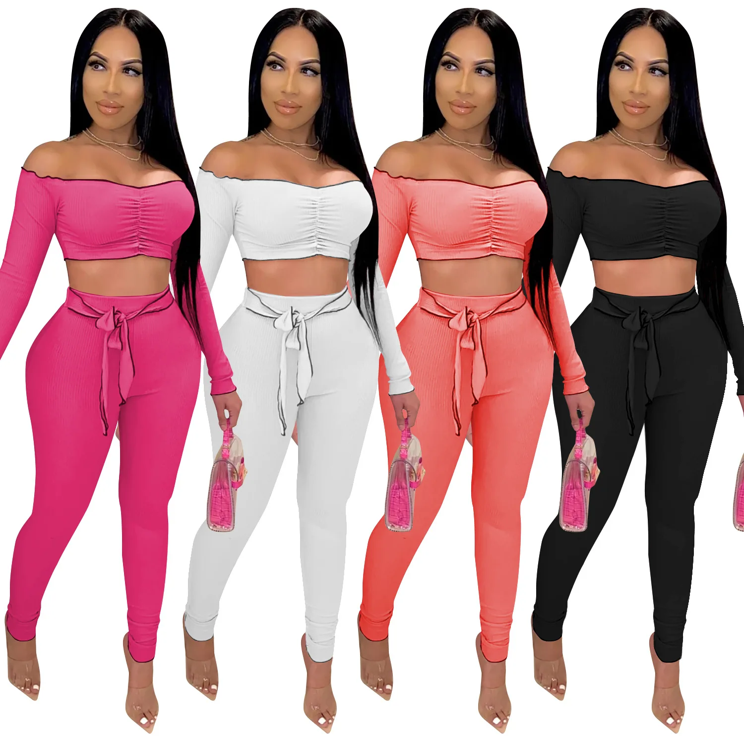 

Women's Trousers Solid 2 Piece Short Set Ladies Pants