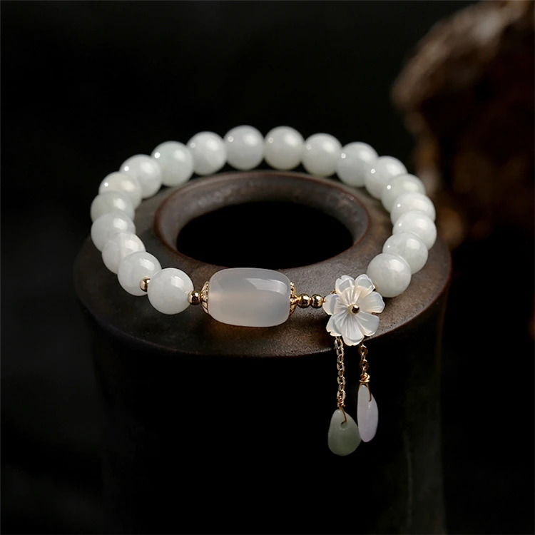 

Original handmade light luxury natural jade bracelet 14K gold filled women's bracelet natural shell flower jade bracelet
