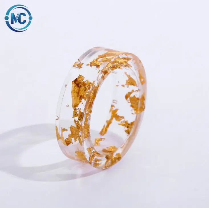 

personalized resin ring, handmade gold foil Pressed Artificial Dried Real Lucky Dry Flower engagement finger ring jewelry
