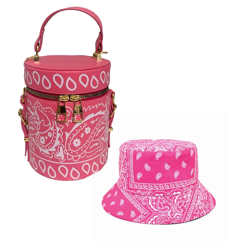 

2021 New Trendy Paisley Handbags for Women Luxury Lady Crossbody PU Leather Purse and hats Purse and Handbags Bucket Hat Set, Customizable