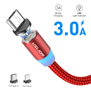 Free Shipping 3A 1M Fast Charging Magnetic USB Cable for iPhone Android LED Indicator Data Transmission for Type-C