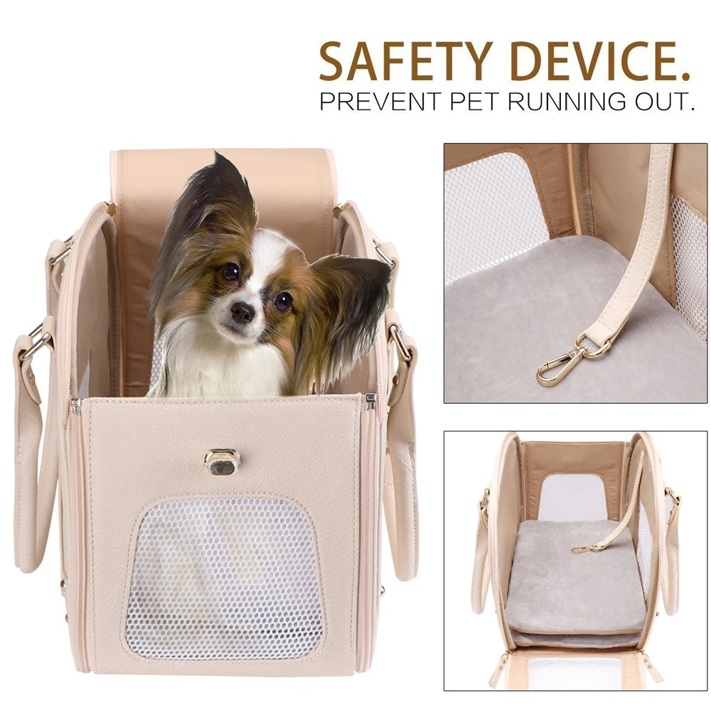 Luxury Pet Handbag Tote Folding Leather Dog Cat Pet Carrier Purse For