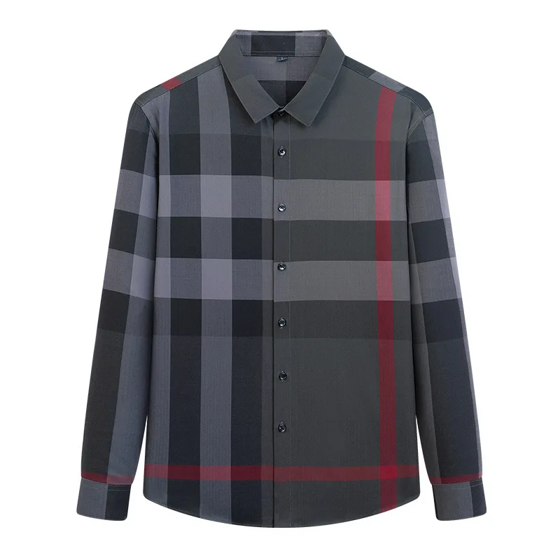 

New striped long-sleeved t-shirt plaid flannel shirt men business striped plaid for burberrry shirt casual