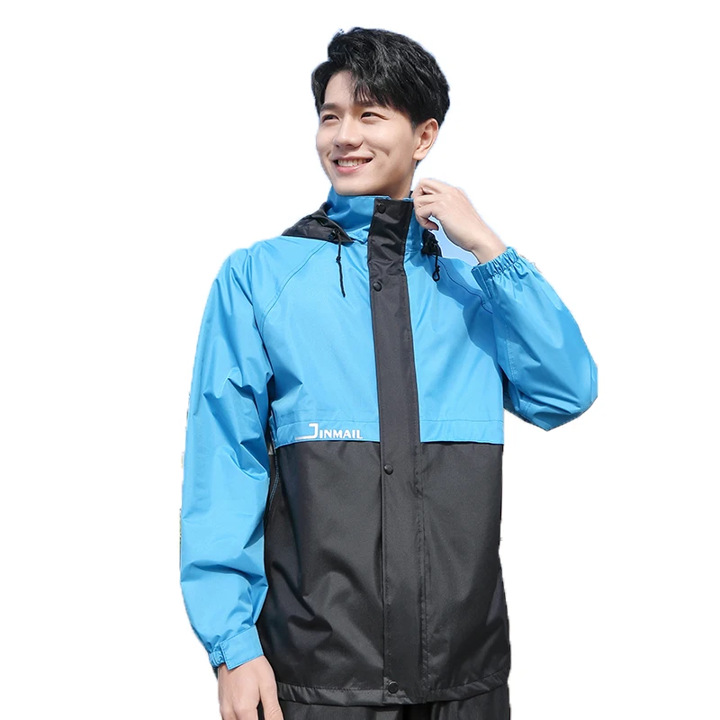 

express workwear waterproof raincoat hooded rainwear rain suit with pants, Black, navy cyan, red, yellow