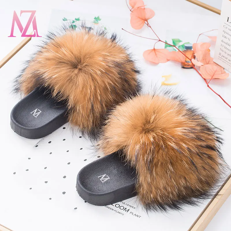 

Usa Mz Big Fluffy Luxury Mink Baby Custom Color Fur Slippers Sandals Wholesale Vendor Fox Raccoon Kids Fur Slides For Women, Any color can make