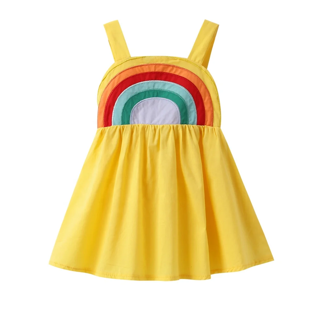 

New Toddler Baby Girl Backless Rainbow Sling Dress Casual Summer Frocks 2-6 Years Girls Sleeveless Princess Dress Kids Clothes