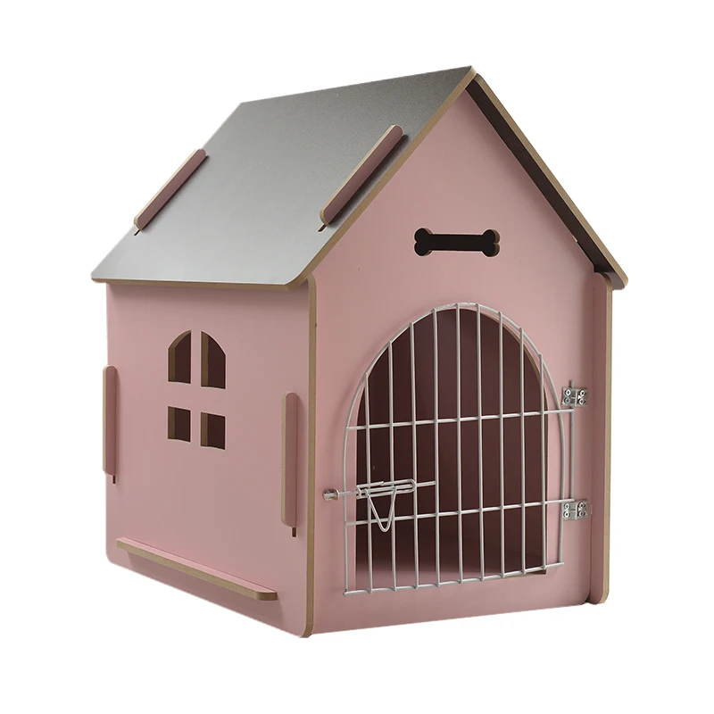 

E1 standard dog house wooden dog kennel cat house, Pink blue yellolw