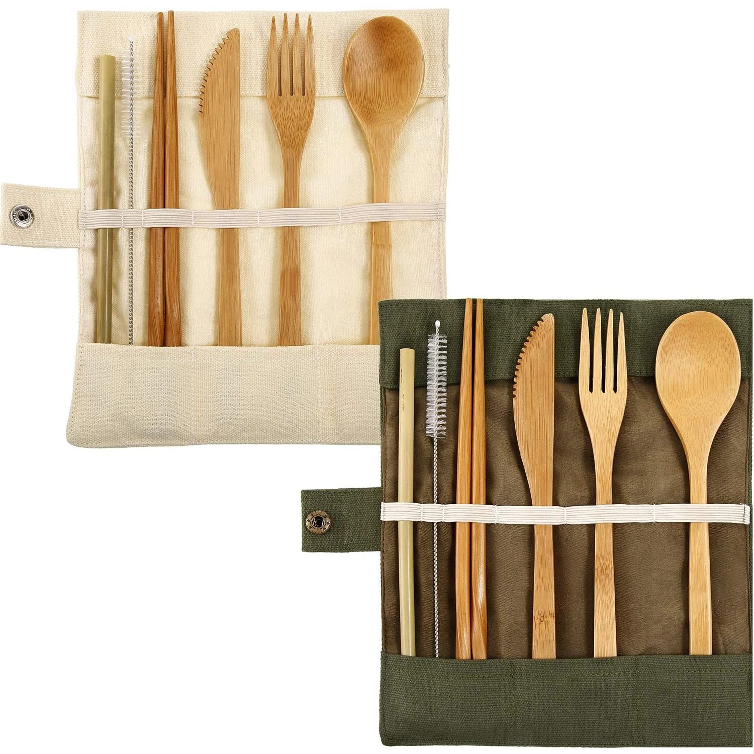 

Wholesale Korean Modern Portable Knife Fork Spoon Chopsticks Straws Travel Camp Bestek Reusable Gold Bamboo Cutlery With Pouch