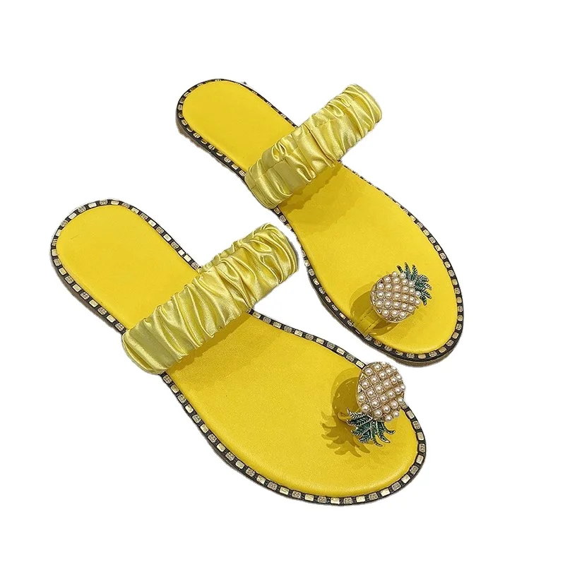 

High quality fashion cheap summer breathable slippers outdoor slip-on flip-flops diamond pineapple slides sandal, As picture show