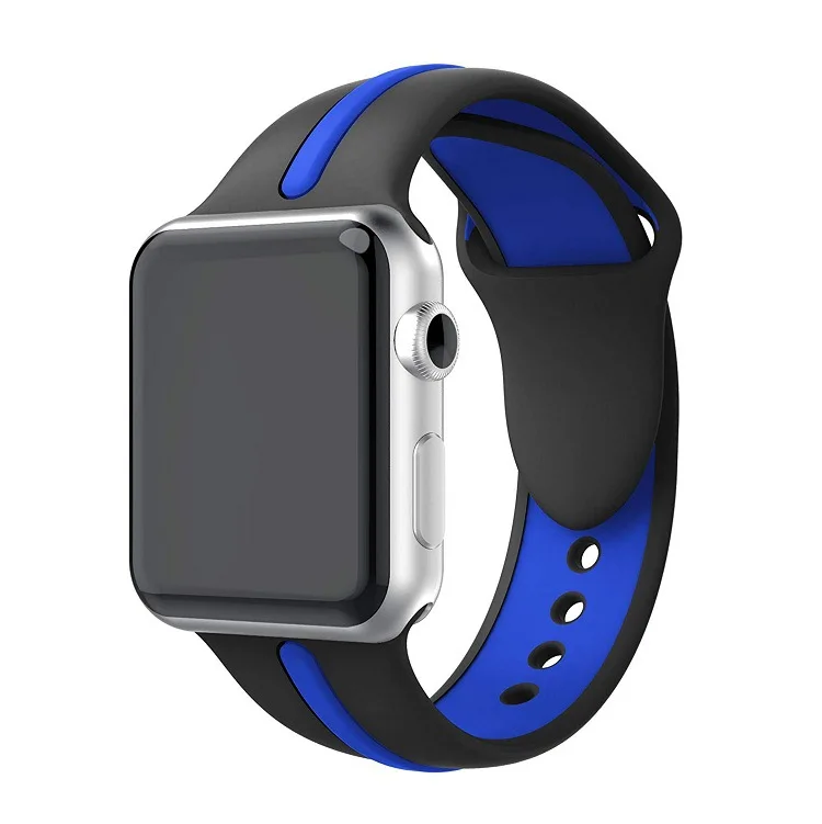 

Silicone stripe strap for apple watch band 1/2/3/4/5/6 38/40mm 42/44mm Silicone stripe two color strap, Black pink green blue red