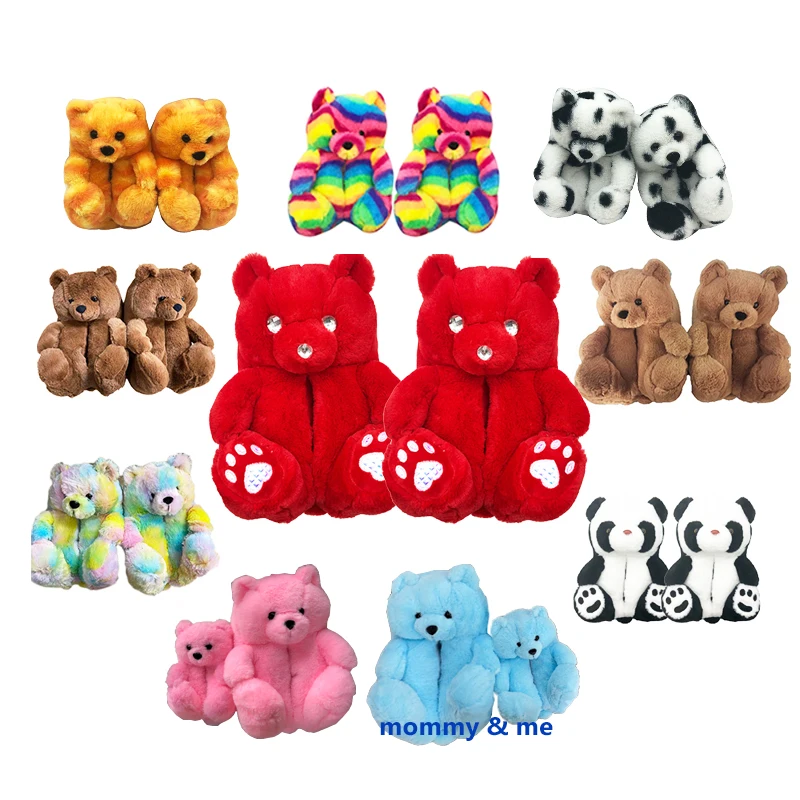 

2021 in stock delivery high quality ladies non-slip furry teddy bear plush slippers wholesale indoor outdoor, 6 color