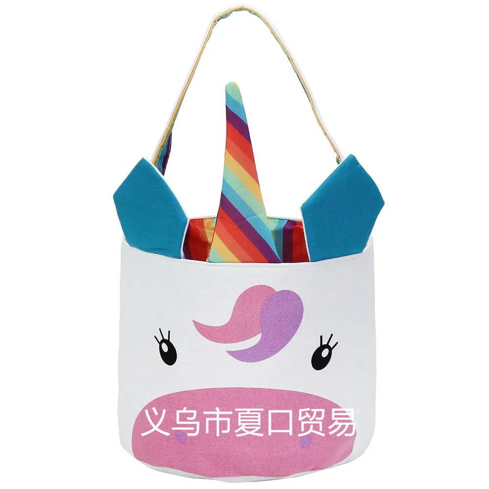 

Easter Bunny Basket Egg Bags for Kids Canvas Cotton Personalized Candy Egg Basket with Handles, Colorful