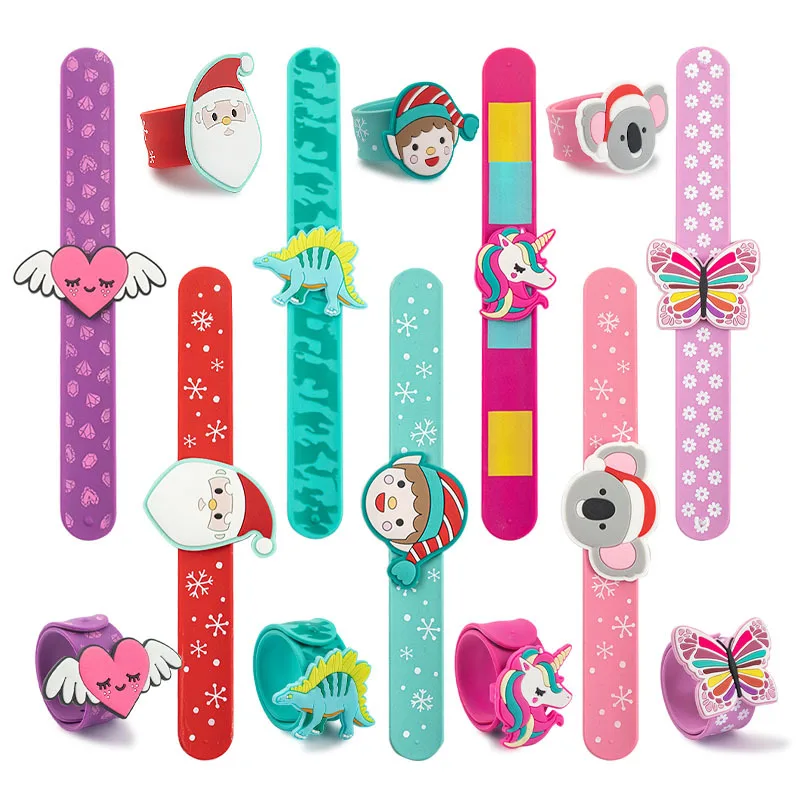 

2022 custom color pattern promotion gifts reflective rubber silicone bracelet kids christmas promotional snap slap wristbands