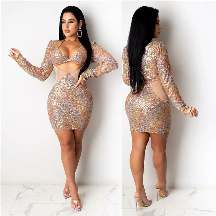 

Hot dresses for woman temperament printed sequined women dresses sexy long sleeved dress