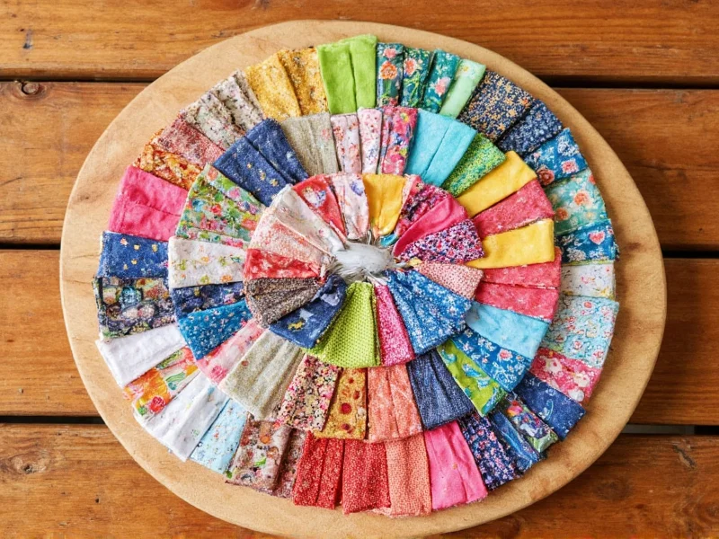 Colorful fabric squares on wooden board