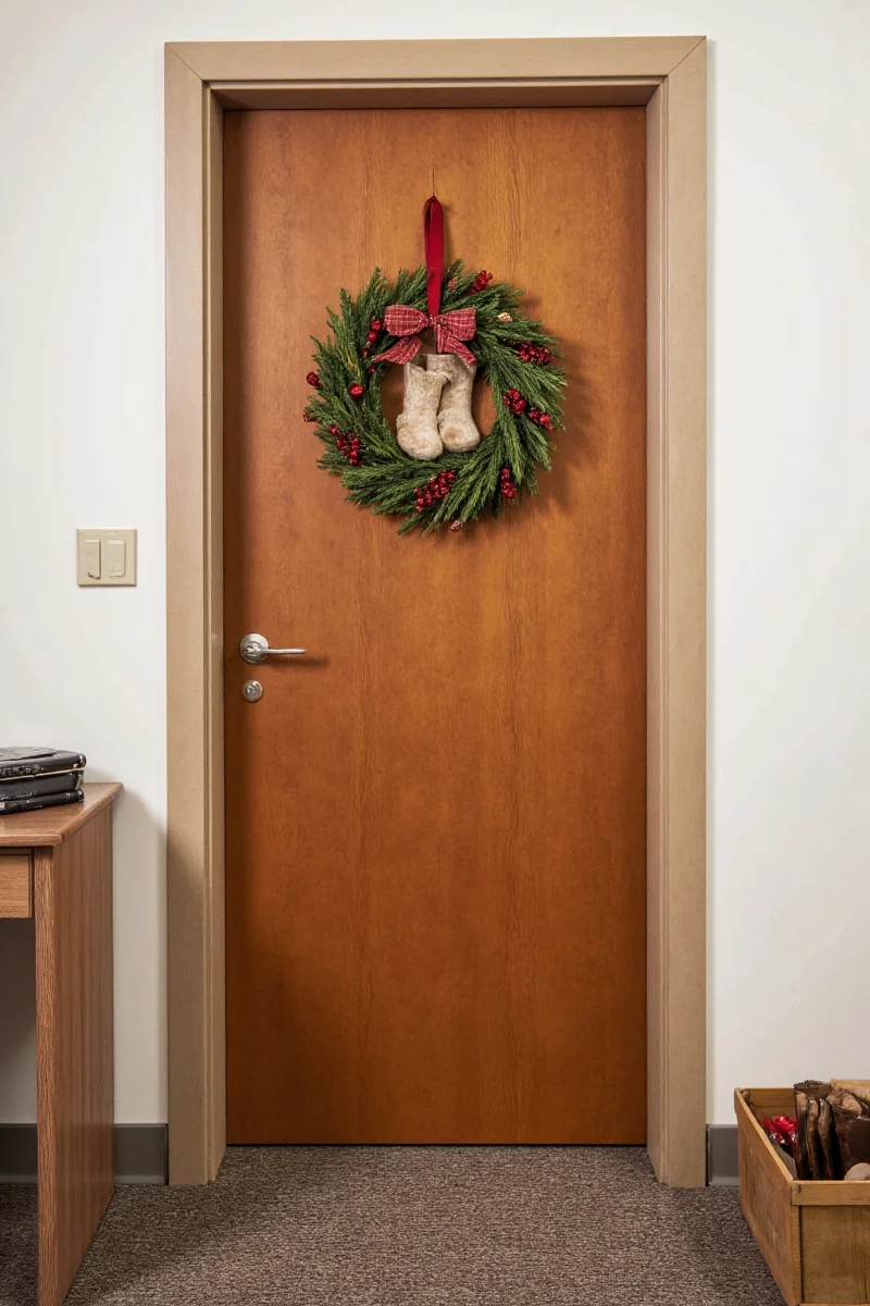 Multiple Examples of Office Doors Decorated for Christmas
