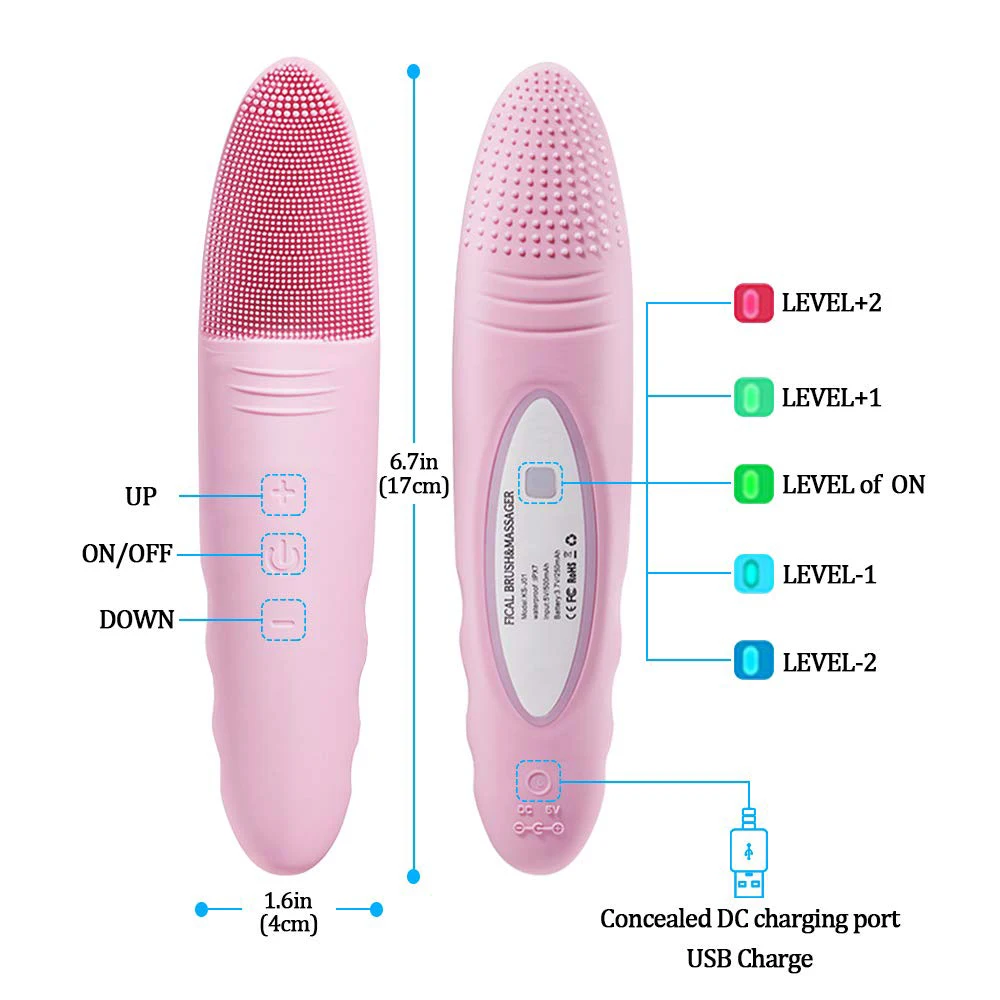 rechargeable face massage double side brush makeup remover facial brush mini electric sonic silicone facial cleansing brush 2021