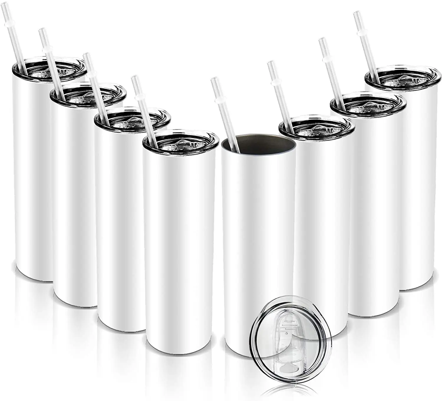 

20oz Skinny White Straight Sublimation Blanks Stainless Steel Tumblers With Metal Straws