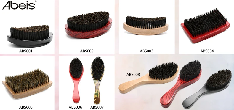 Abeis Wholesale OEM Curved Wave Brushes Men  Soft or Medium Hard Boar Bristle Wood 360 Wave Brush