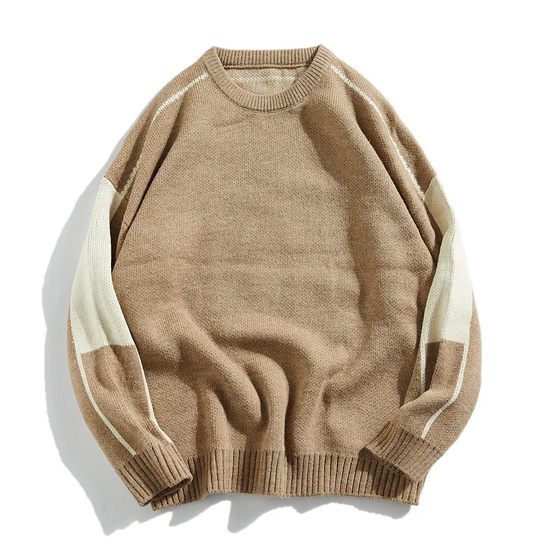 

Patchwork Design Knitwear Unisex Pullover Color Block Jacquard Retro Men Sweaters, Customized color