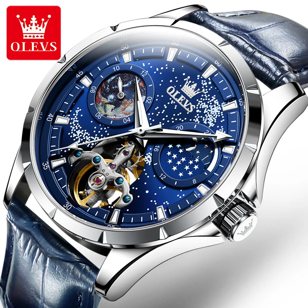 

OEM 6671 Men's Waterproof Luminous Coated glass Custom Logo Galaxy Design Steel Mechanical Tourbillon Watch