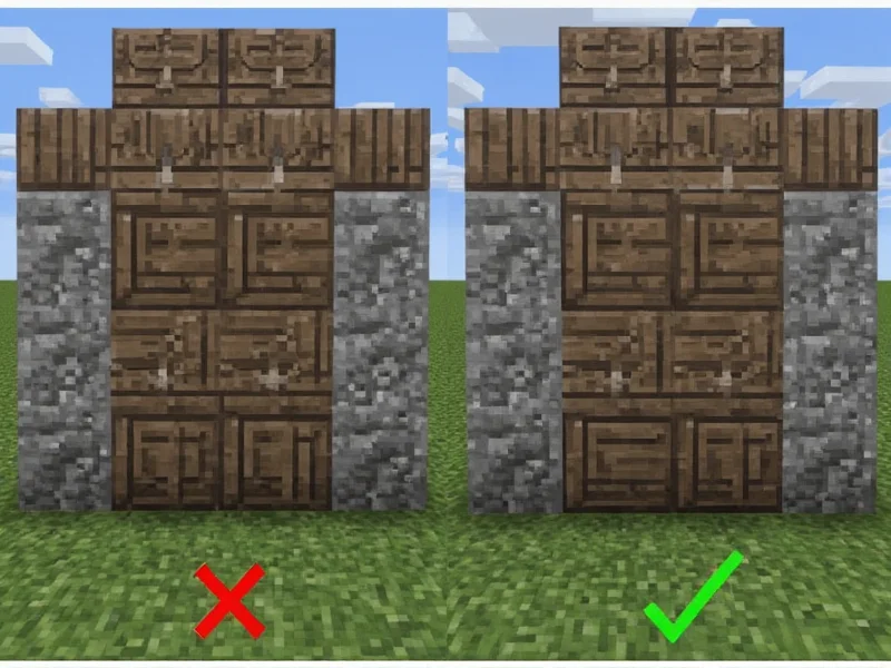 Comparison of correct vs incorrect Minecraft gate placement