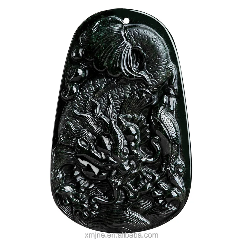 

Certified Grade A Natural Ink Green Jadeite Fish Leap Dragon Gate Dragon Head Fish Jade Pendant Zodiac Dragon Ice Seed Pendant