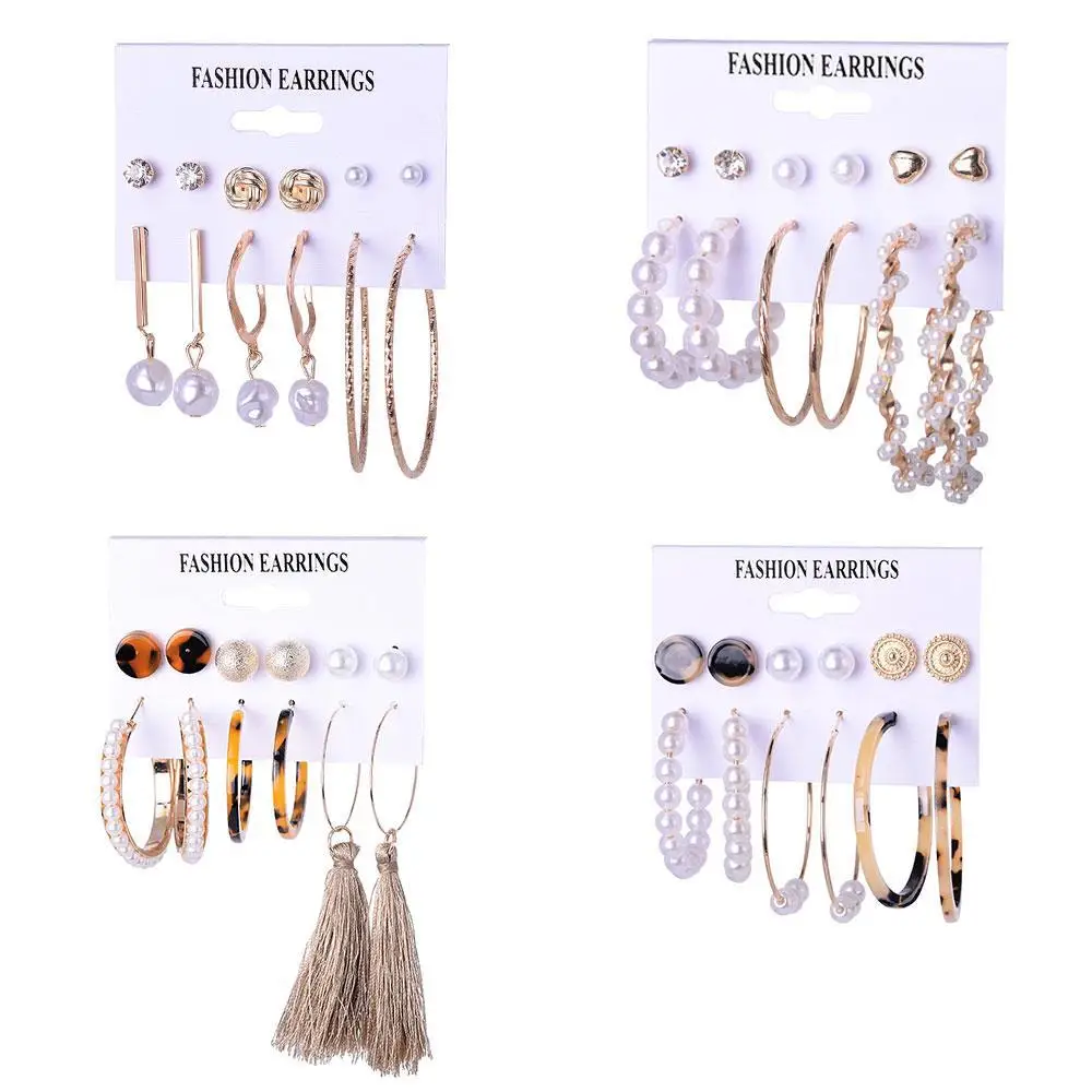 

Tassel alloy pearl hoop earrings Acetate plate alloy hoop earring set earrings studs round cubic zirconia bezel setting