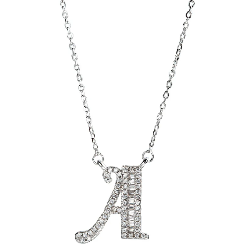 

Jachon Letter necklace 925 sterling silver set diamond English letter choker chain, As picture