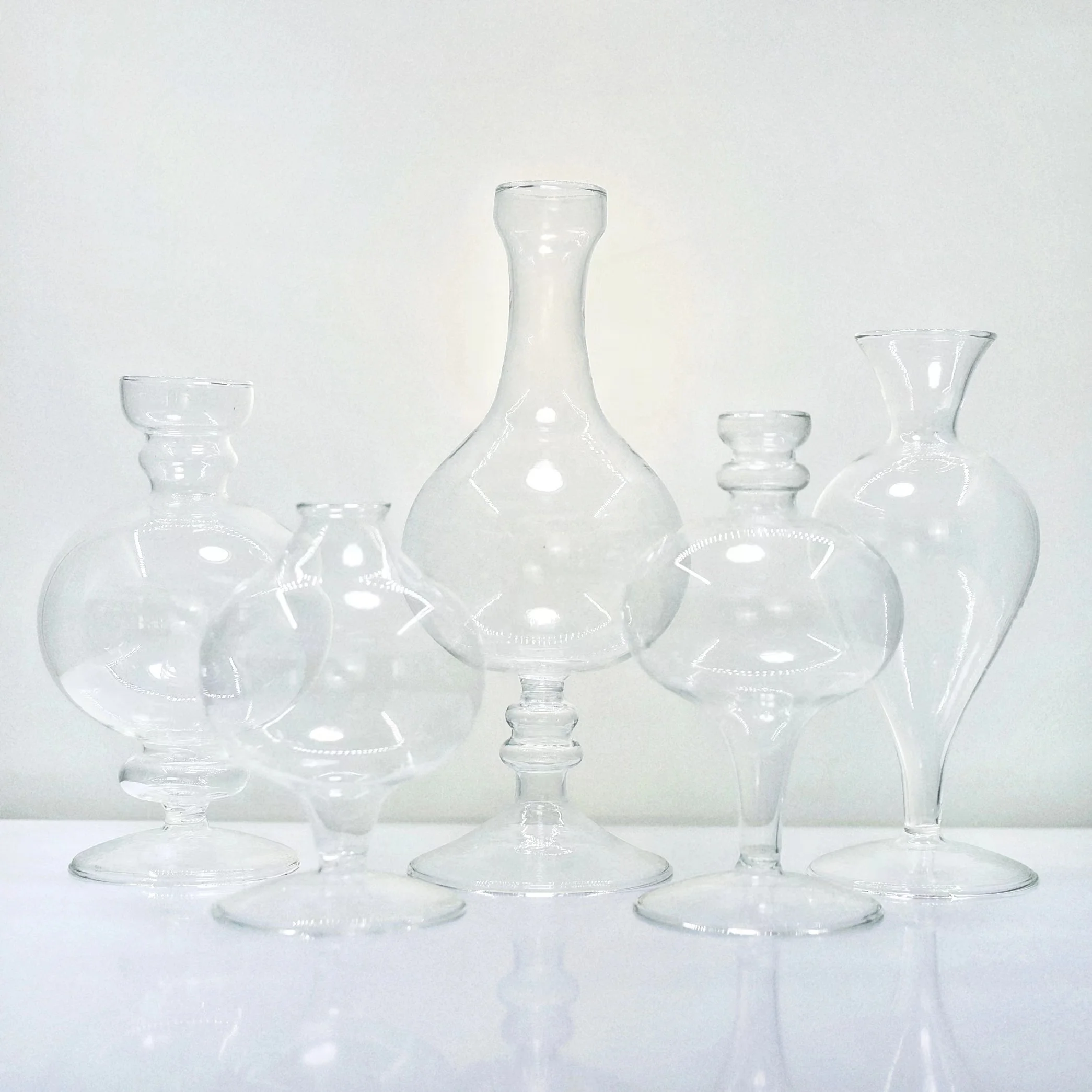 

wholesale set 5 of transparent small mini glass bud flowers vases for home decor