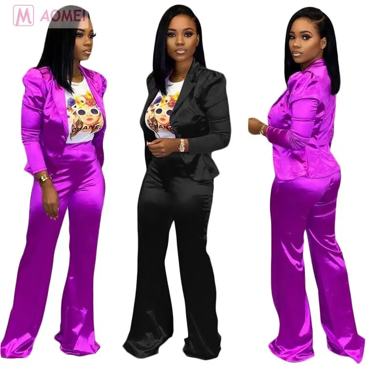 S2138 new casual solid color blazer suit straight leg Woman 2 Piece Set Women Clothing Pants