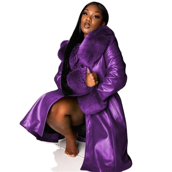 

In Stock Women Fur Coats Jackets Winter Clothes Long Coats Fashionable Girl Trendy Fur Leather PU Coats For Women Ladies