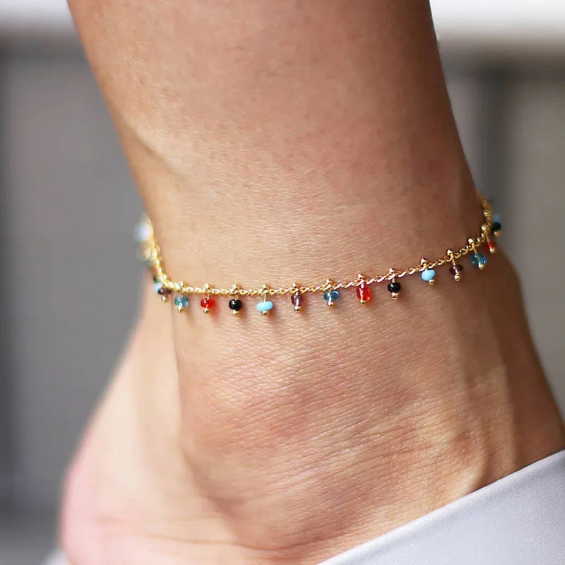 

fashionable jewelry gemstone beads women exaggerated paper clip chain beach silver anklet, Picture