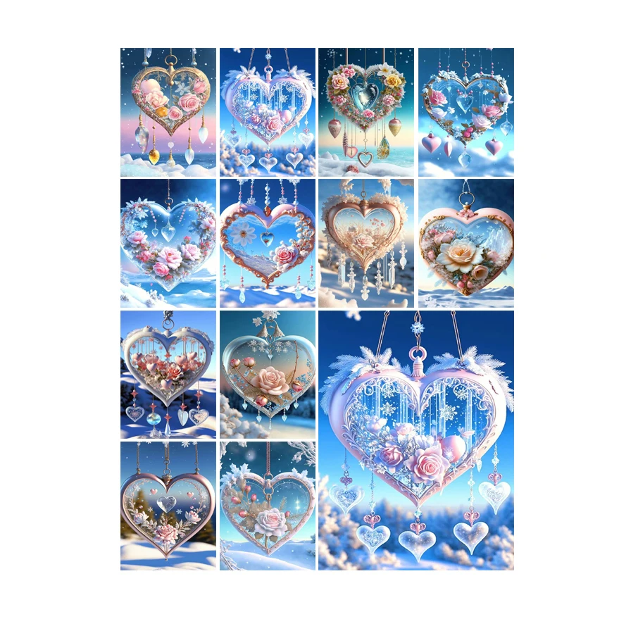 

Diy Diamond Embroidery Heart-shaped Wind Chime Rose 5D Full Mosaic Kit Dream Catcher Rhinestone Diamond Painting
