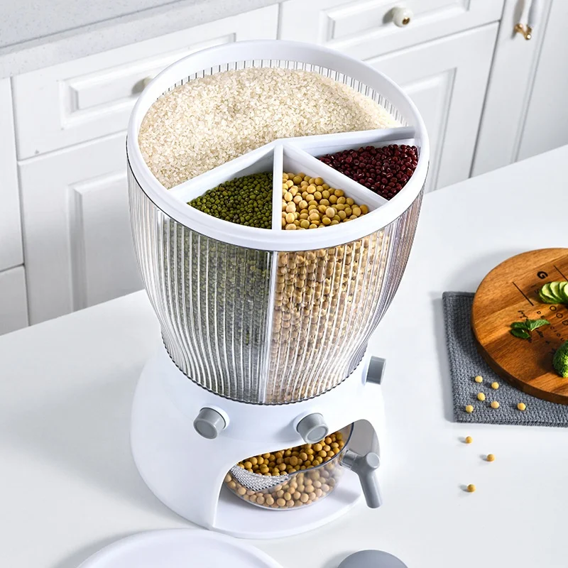 

Rotatable Grid Rice Grain Bucket New Kitchen Grain Storage Box Plastic Seal Moisture-proof Rice Dispenser Storage Container